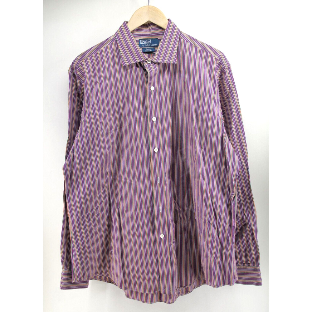 Polo Ralph Lauren Stanton Classic Fit‎ Purple Orange Stripe Button Down Men's XL